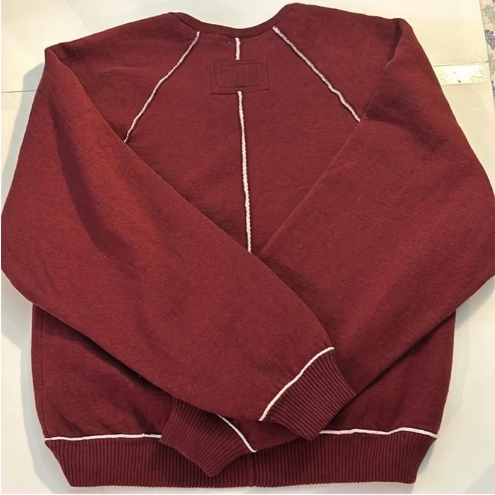 We The Free XSmall Sweatshirt Midnight Pullover in burgundy red with pink piping - Picture 4 of 10